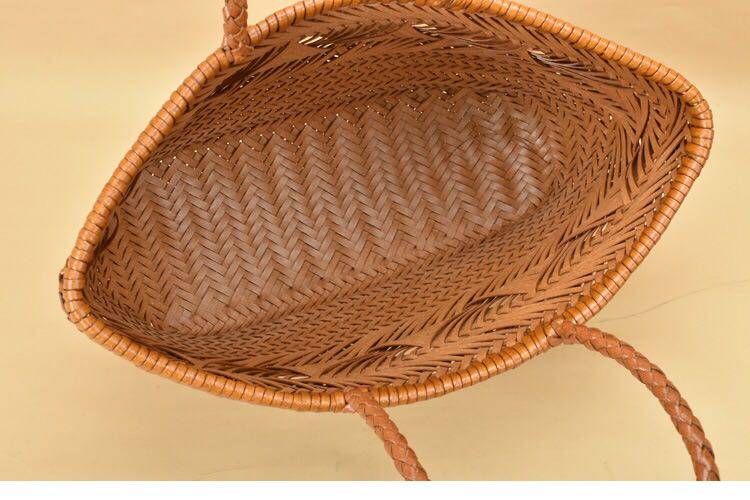 カゴバッグ 山形模様編み込み巾着付きトート型かごバッグ