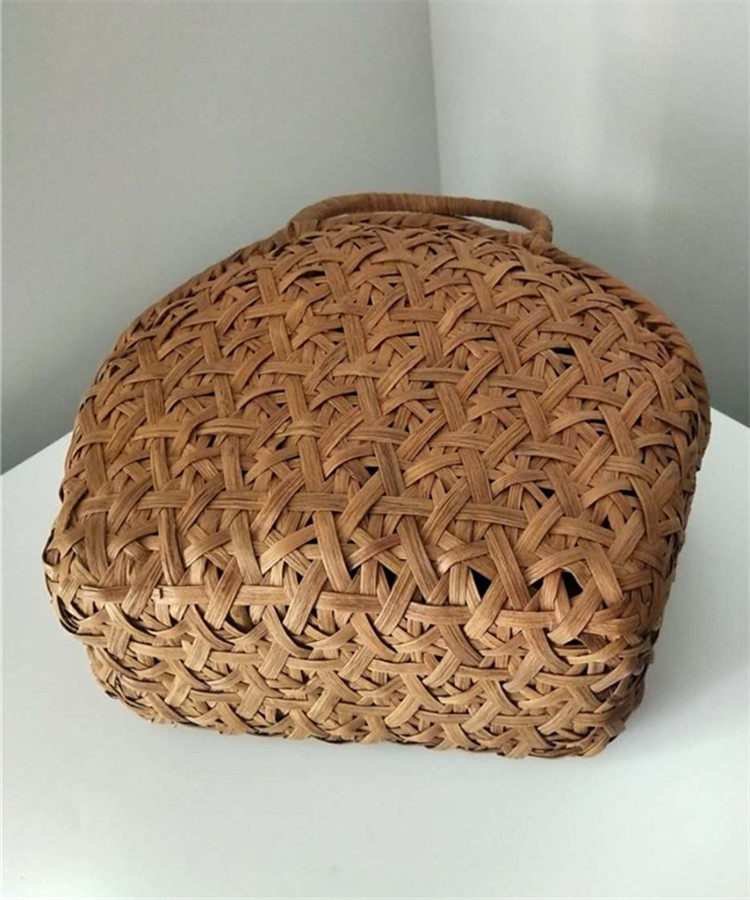 カゴバッグ 手編み六つ目編みラタンハンドバッグ