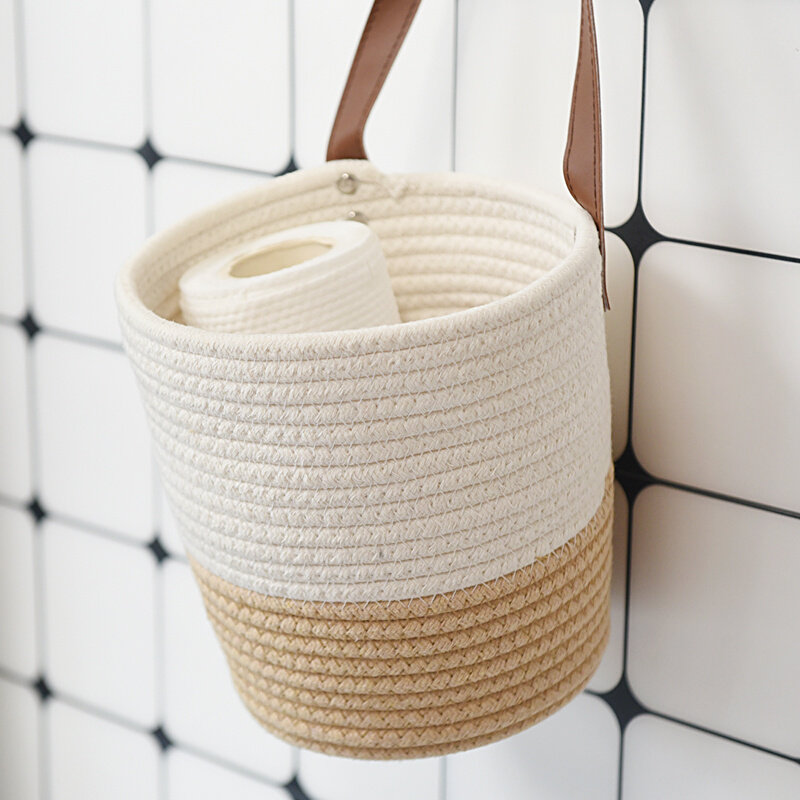 カゴバッグ ナチュラル編み込み円筒形ハンドバッグ