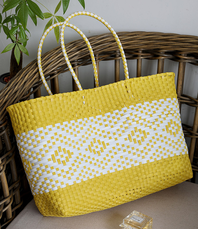 カゴバッグ シンプル編み込み大容量カゴバッグ