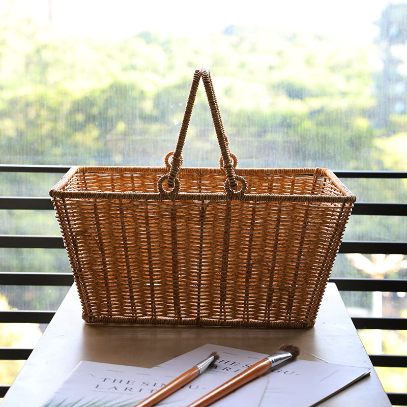 カゴバッグ 天然素材編み込み大容量ハンドバッグ型かご