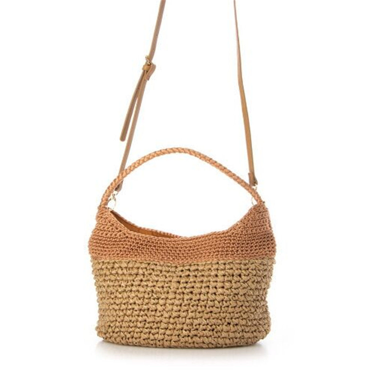 カゴバッグ 二色編み込みショルダー付きカゴバッグ