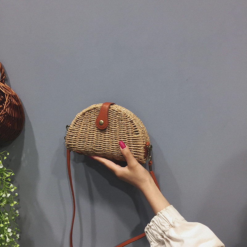 カゴバッグ 半円形編み込みショルダー付きカゴバッグ