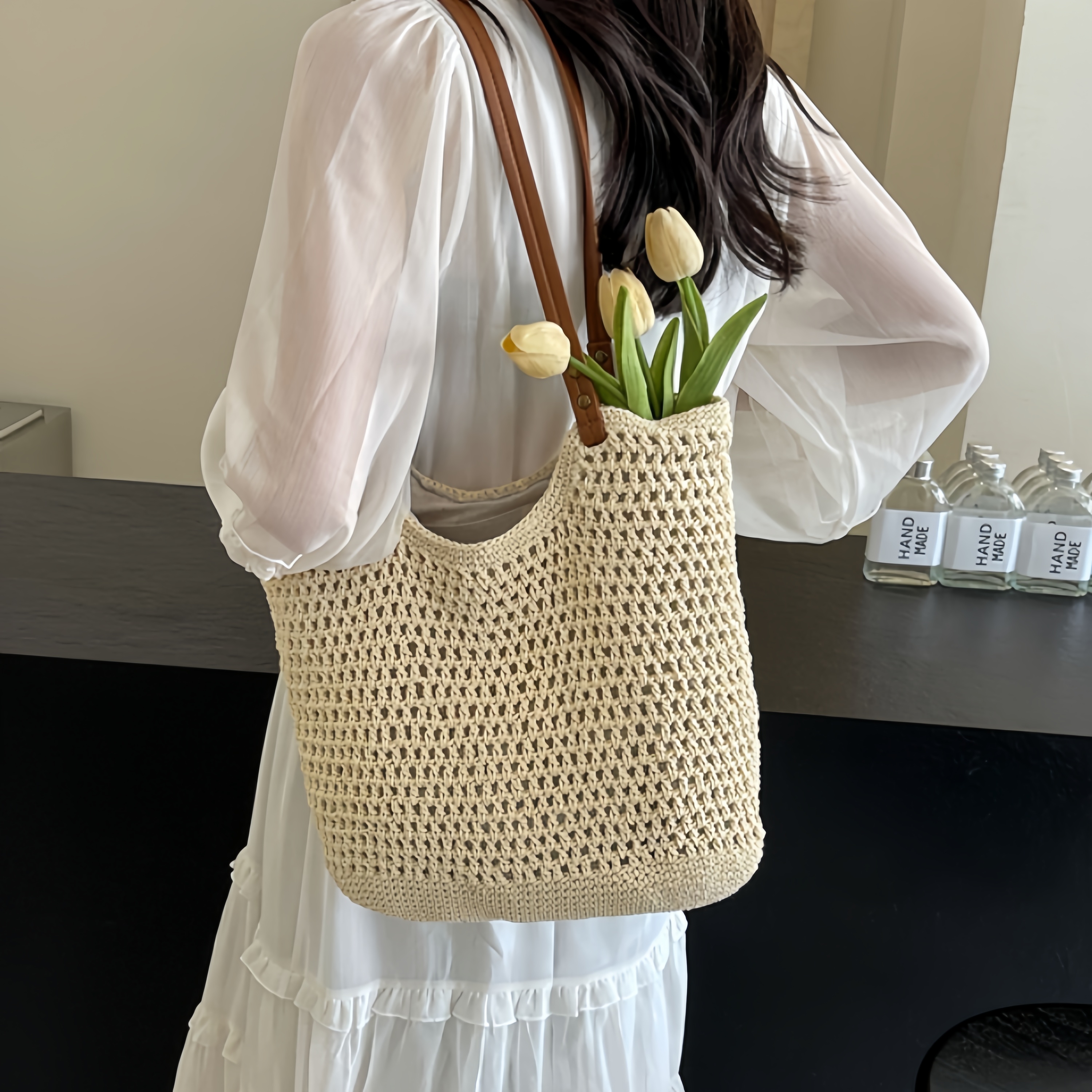 カゴバッグ 手編みメッシュカゴトートバッグ