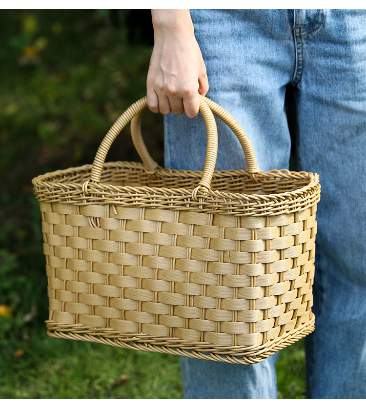 カゴバッグ 天然素材編み込み持ち手付きピクニック籠