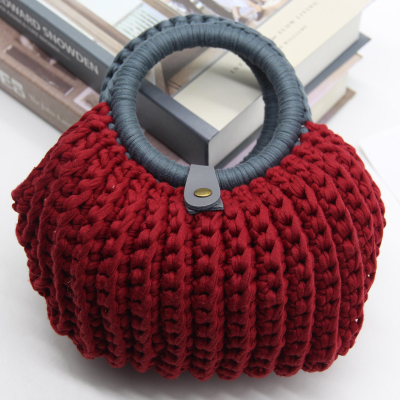 カゴバッグ 丸型ハンドル付き編み込みカゴバッグ