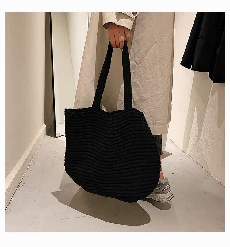 カゴバッグ リボンデザイン編み込みカゴバッグトート型