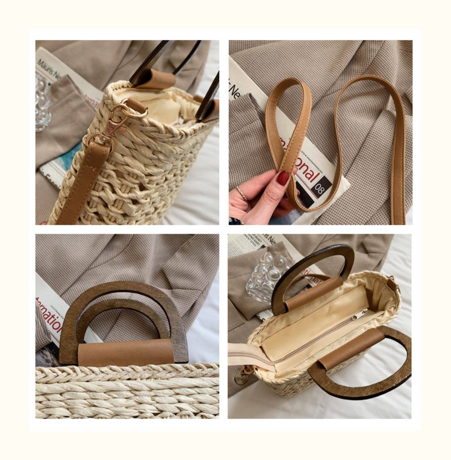 カゴバッグ 手編み風透かし編みスクエア型２way仕様かご鞄