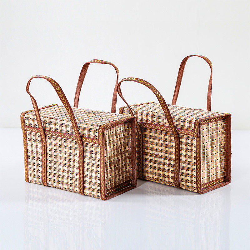 カゴバッグ 格子編み天然素材のボックス型ハンドバッグ