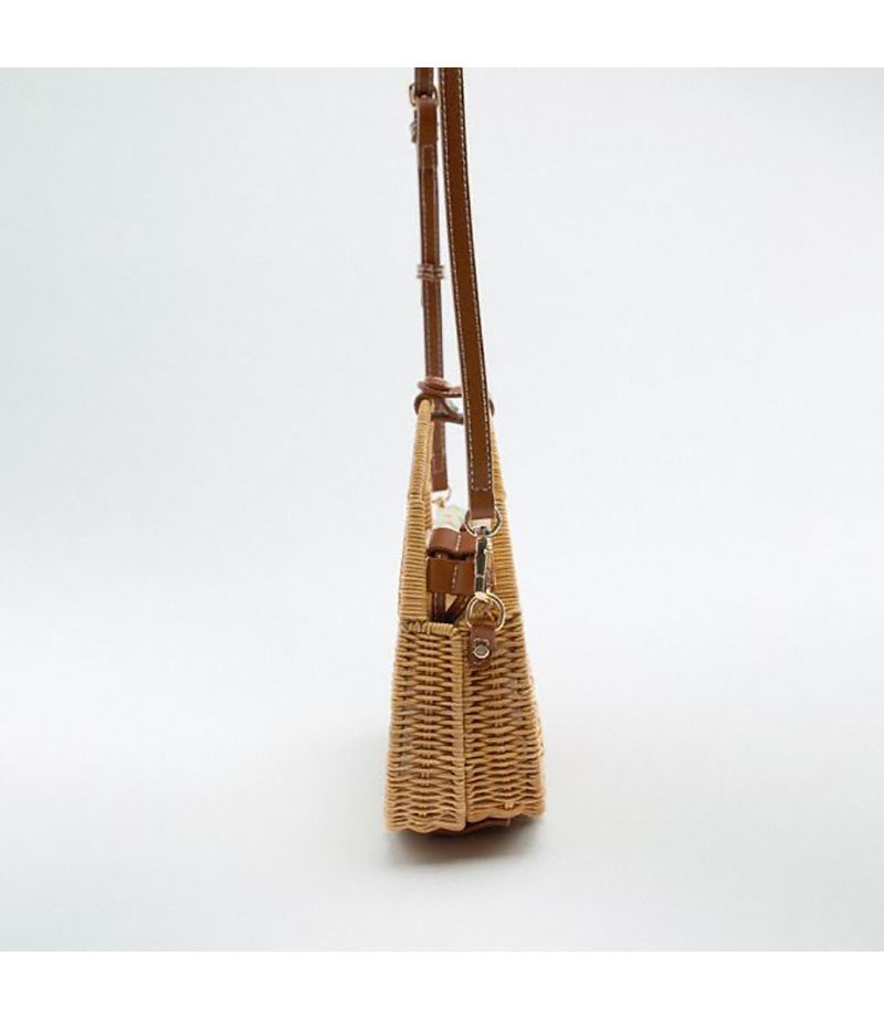 カゴバッグ 三角形デザイン籐編みショルダーかごバッグ