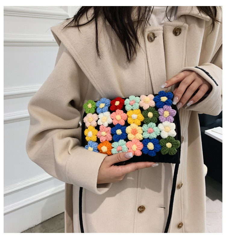 カゴバッグ 立体フラワー刺繍の手編みハンドバッグ