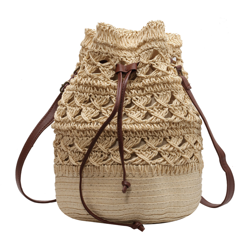 カゴバッグ 手編み風巾着型かごショルダーバッグ