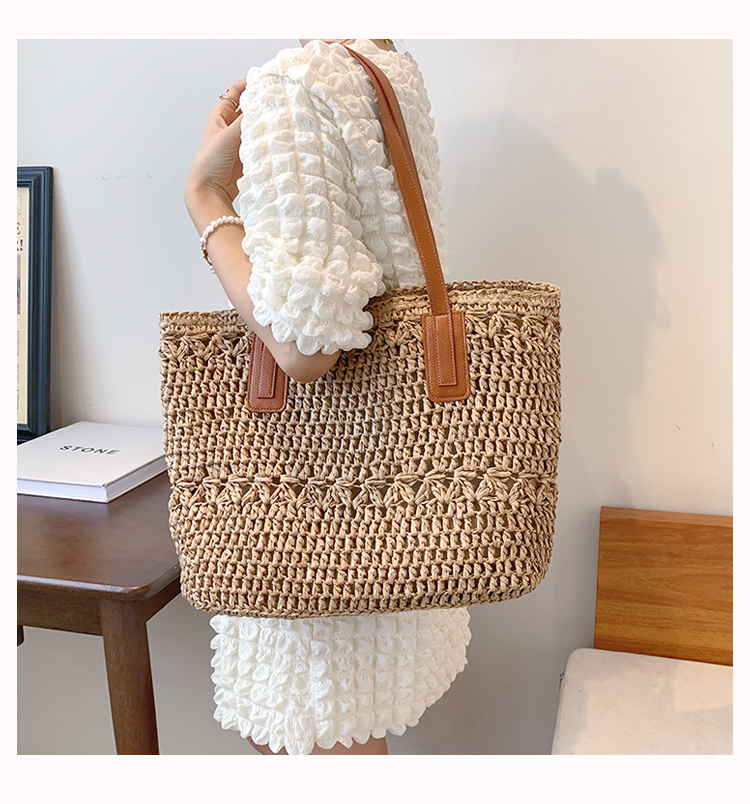 カゴバッグ 手編み風編み込み模様の大容量カゴトートバッグ