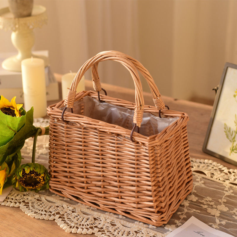 カゴバッグ ナチュラル籐編みハンドバッグ型カゴバッグ