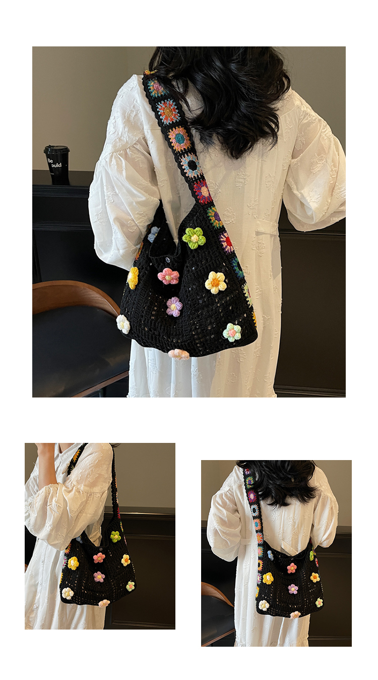 カゴバッグ お花モチーフかぎ針編みショルダー