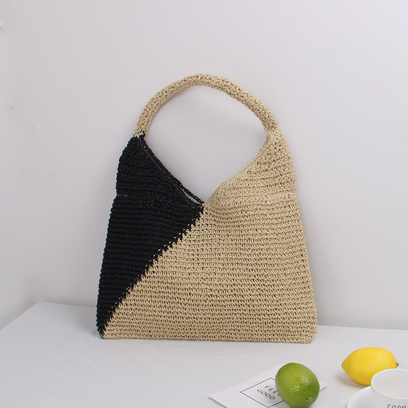 配色切替三角形ハンドル付きカゴバッグ