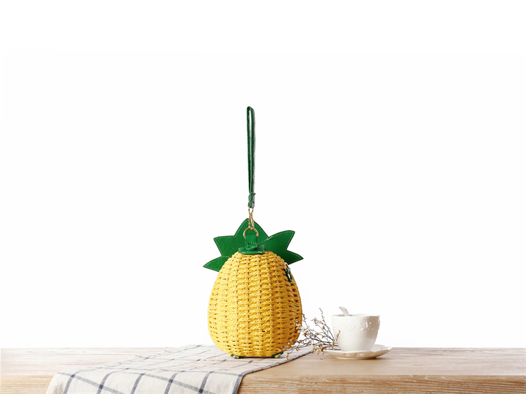 カゴバッグ 南国風パイナップル型編み込みハンドバッグ