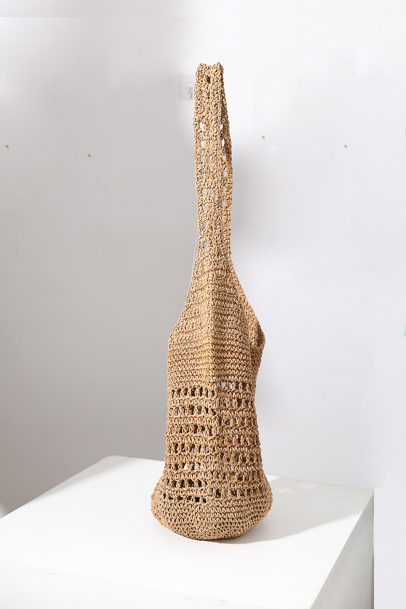 カゴバッグ 透かし編みバケツ型ショルダーかごバッグ