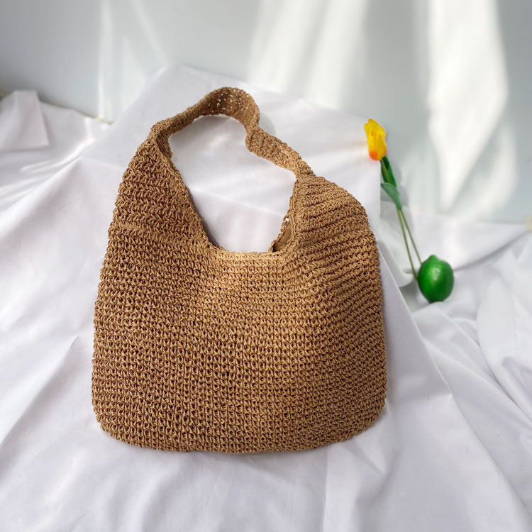 カゴバッグ ナチュラル編み込みワンショルダートート