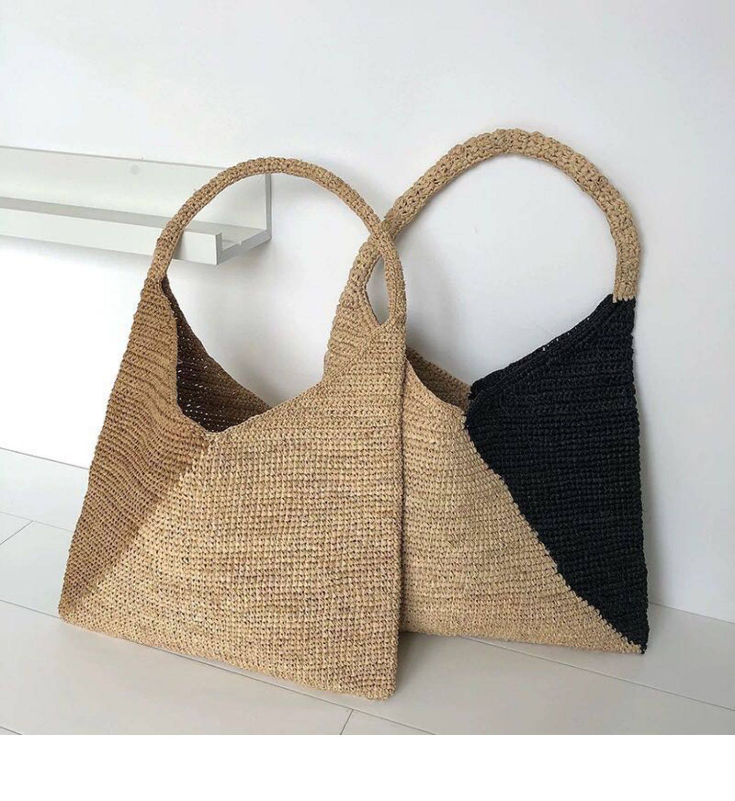 配色切替三角形ハンドル付きカゴバッグ