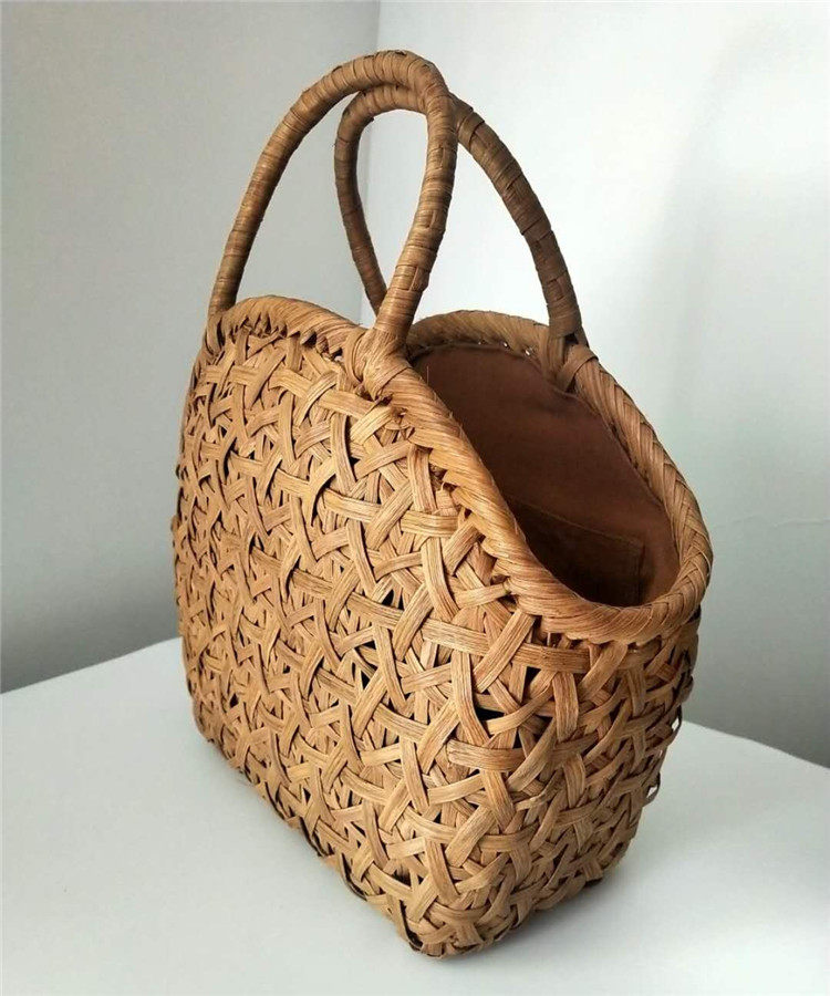 カゴバッグ 手編み六つ目編みラタンハンドバッグ