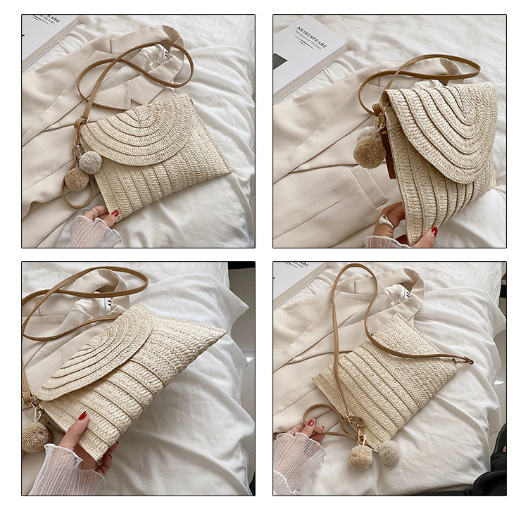 カゴバッグ 波模様フラップ付き編み込みショルダーバッグ