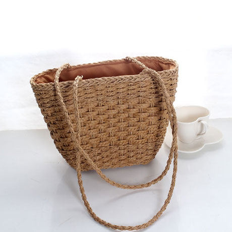 カゴバッグ 編み込み細工の台形ハンドバッグ型カゴバッグ