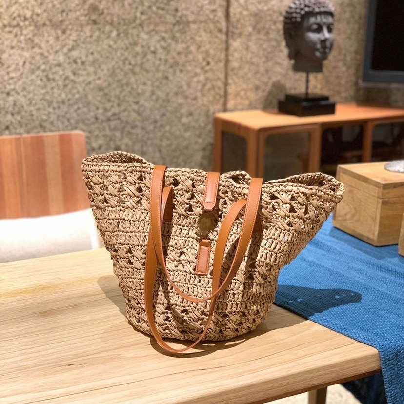 カゴバッグ 透かし編みナチュラル素材の大容量トート型かごバッグ
