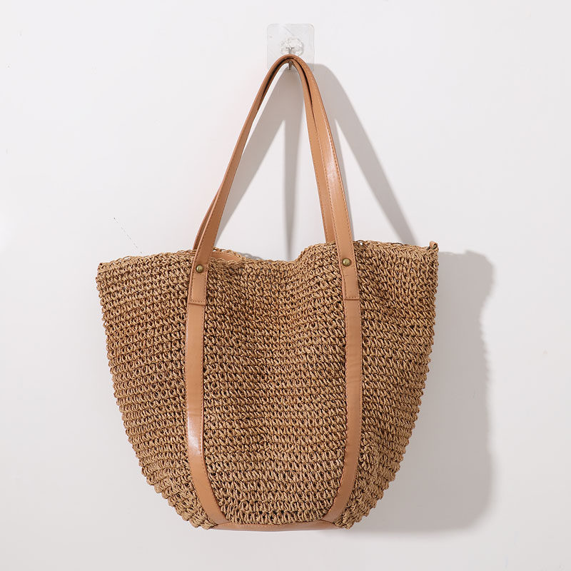 カゴバッグ 丸みのある編み込みカゴバッグトート型