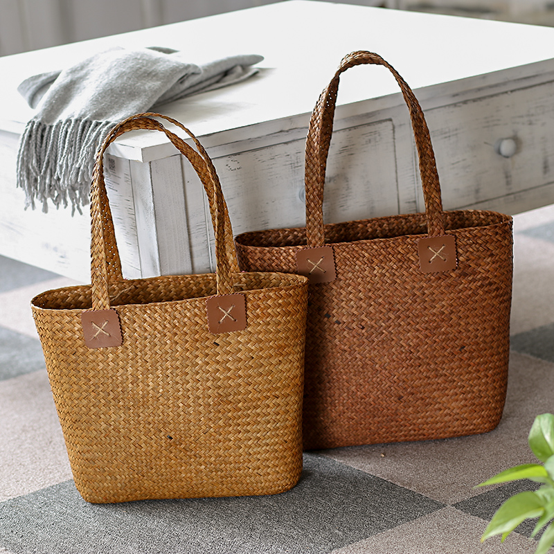 カゴバッグ 手編み風ヘリンボーン織りカゴバッグ