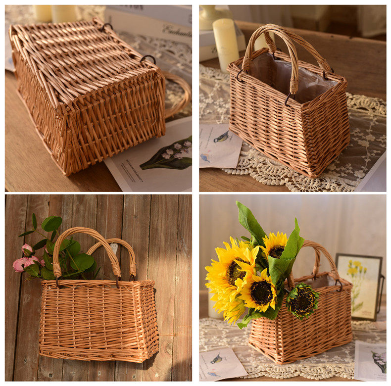 カゴバッグ ナチュラル籐編みハンドバッグ型カゴバッグ