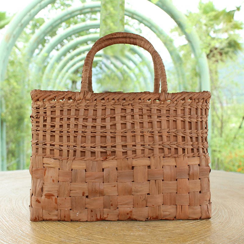 カゴバッグ ツートン編み込み天然素材のハンドバッグ型カゴバッグ