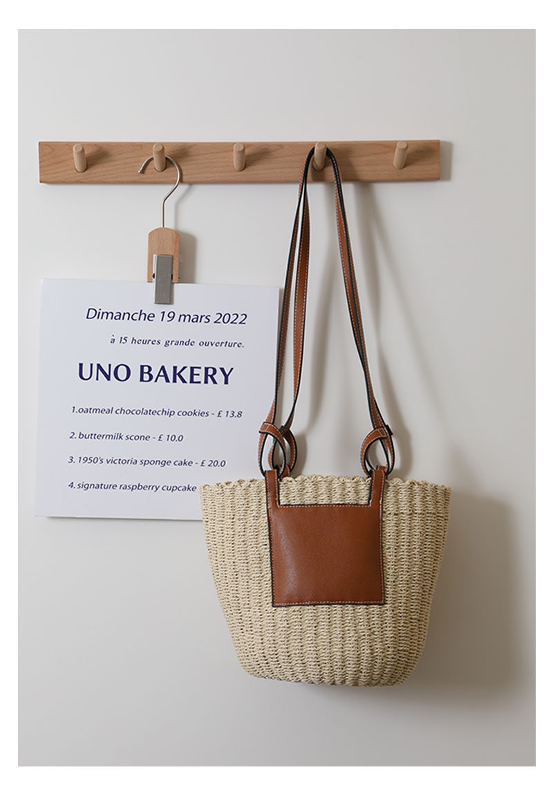 カゴバッグ 天然素材丸型カゴバッグ本革ポケット付きショルダー