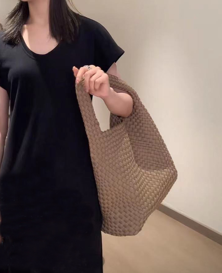 カゴバッグ 編み込みデザイン大容量ハンドル付きかごバッグ