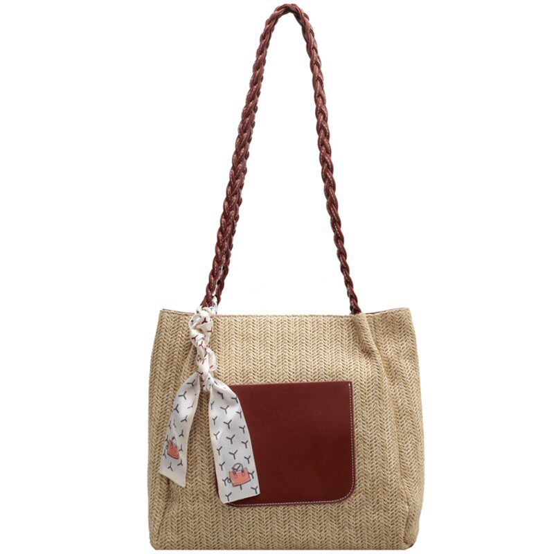 編み込み取っ手が可愛い大容量トート型カゴバッグ