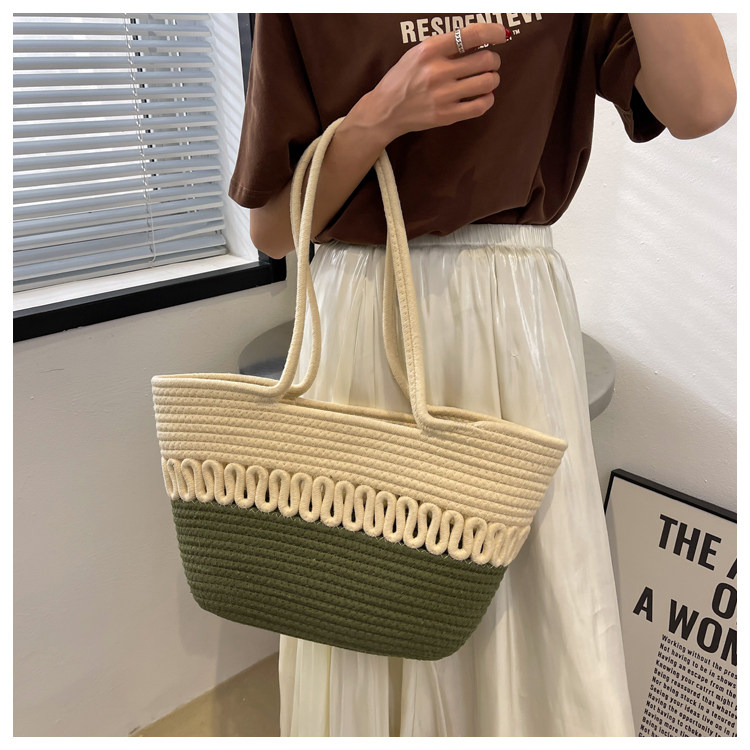 カゴバッグ カラフルドット刺繍コットンロープトート