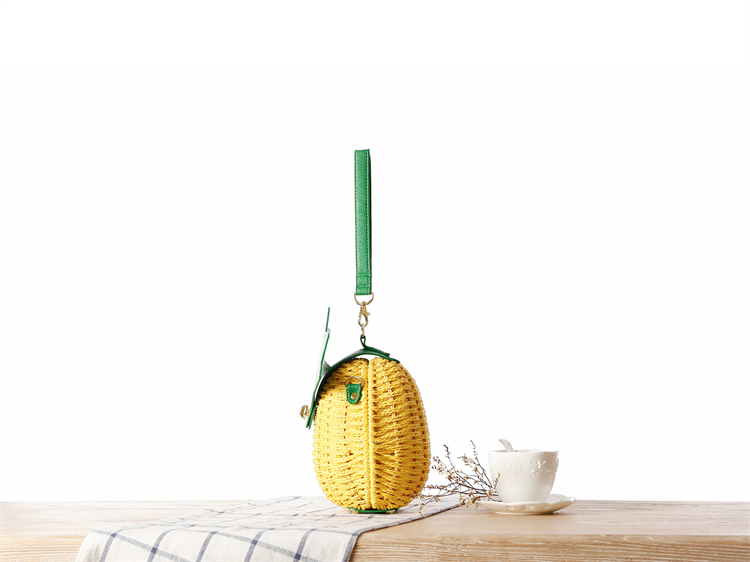 カゴバッグ 南国風パイナップル型編み込みハンドバッグ