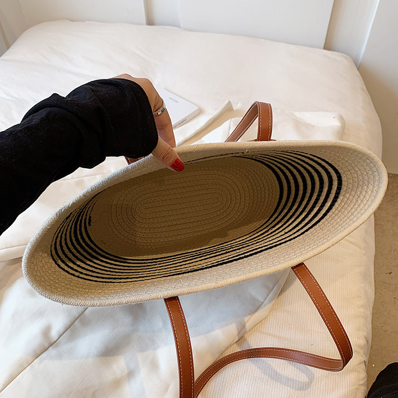 カゴバッグ ボーダー柄編み込み大容量カゴバッグ