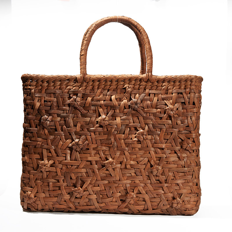 カゴバッグ 手編み網代模様の職人仕上げハンドバッグ型カゴバッグ
