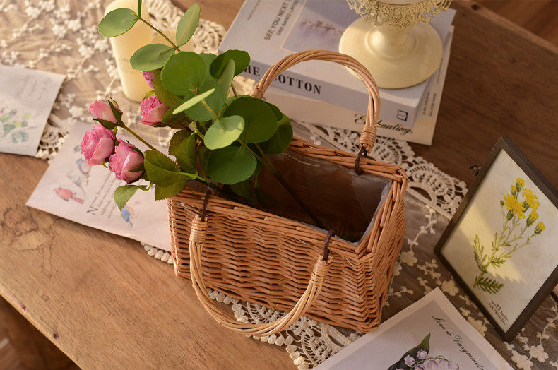 カゴバッグ ナチュラル籐編みハンドバッグ型カゴバッグ