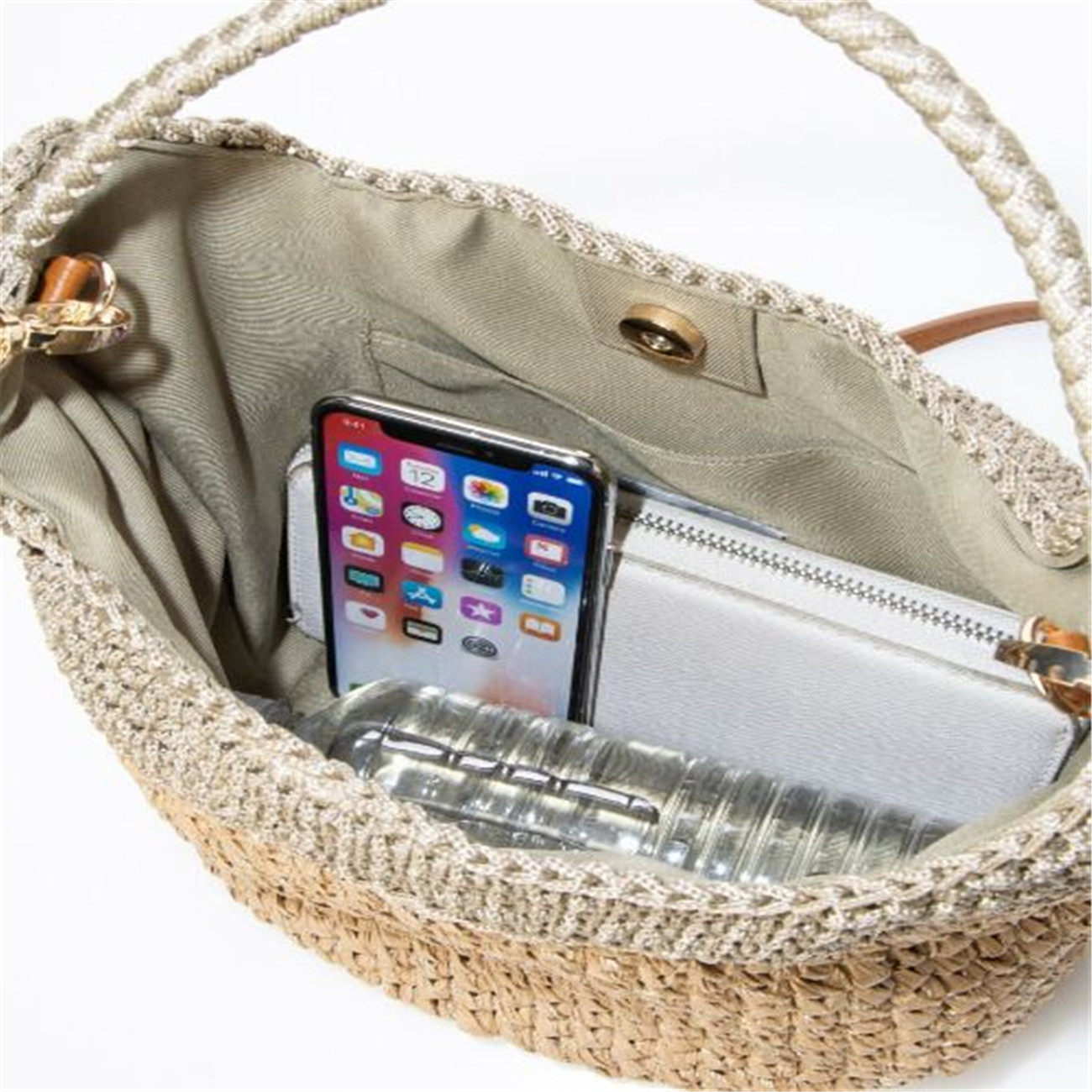 カゴバッグ 二色編み込みショルダー付きカゴバッグ