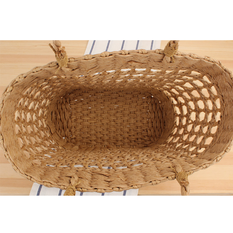 透かし編み縄取っ手のナチュラルカゴバッグ