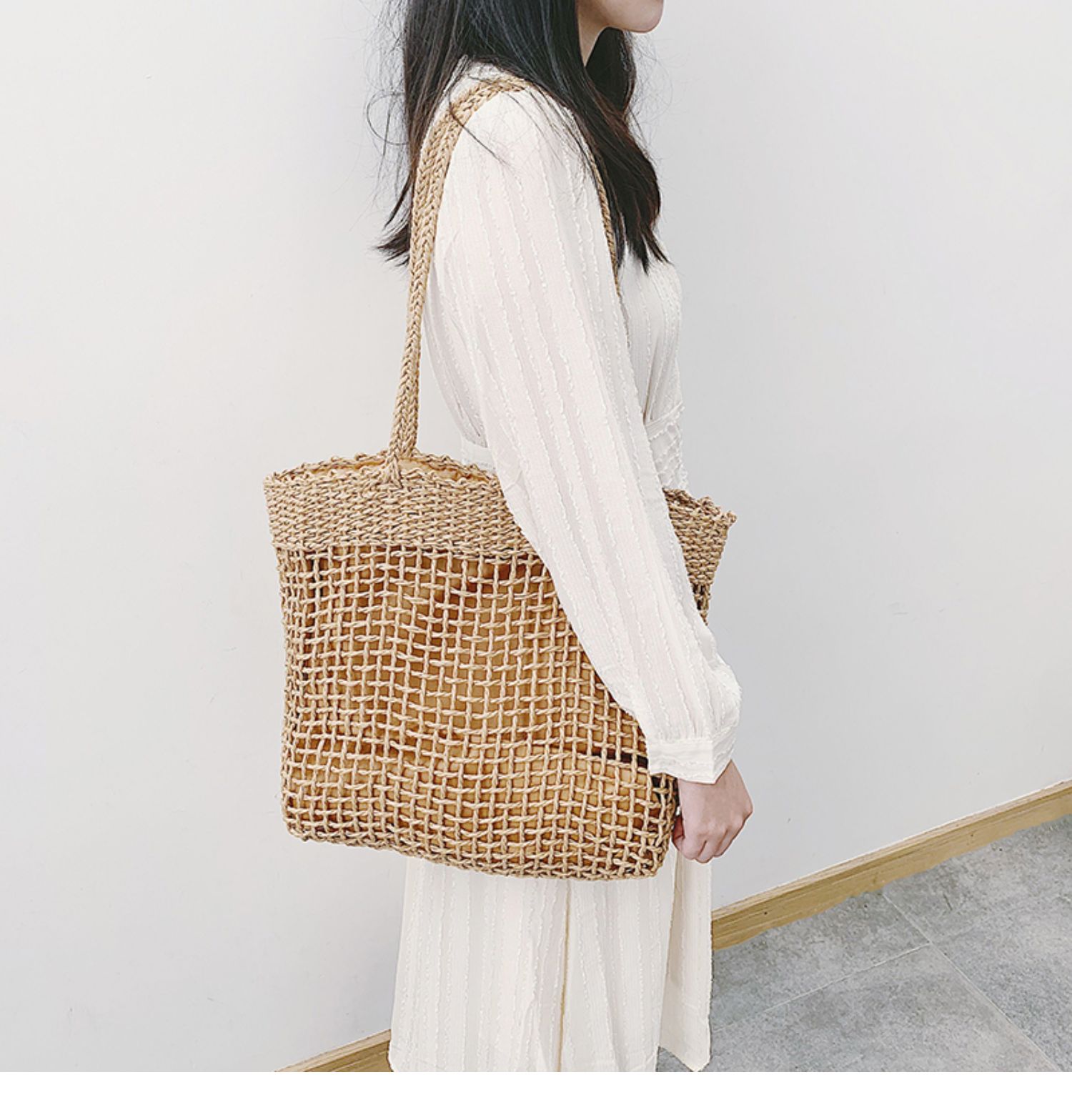 カゴバッグ 網目編み天然素材トートバッグ