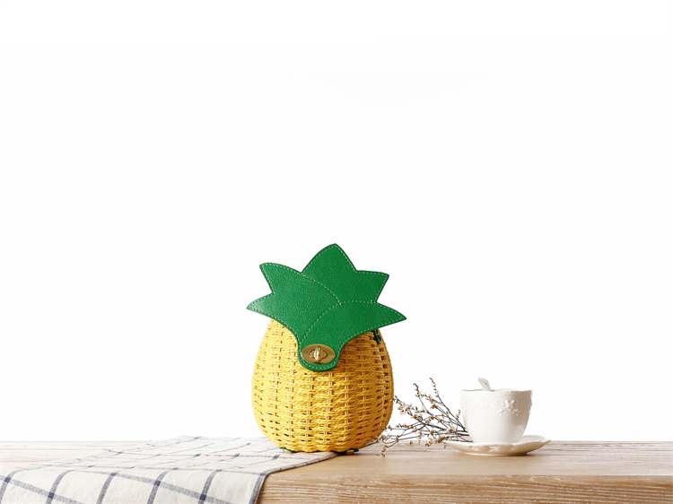 カゴバッグ 南国風パイナップル型編み込みハンドバッグ