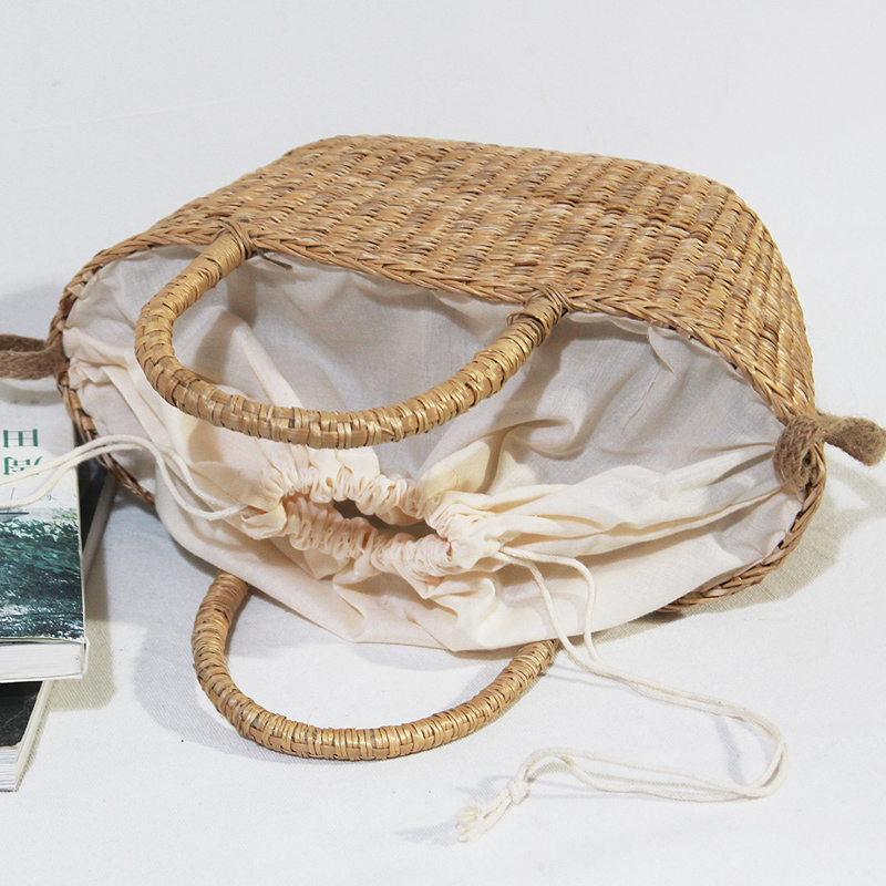 カゴバッグ 天然素材編み込み内布付きハンドバッグ