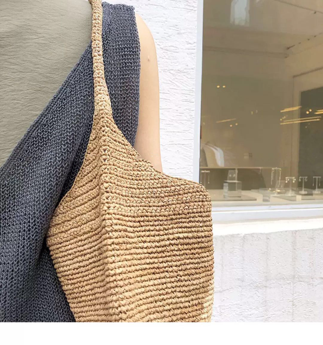 カゴバッグ 配色切り替えデザイン三角形ショルダーかごバッグ