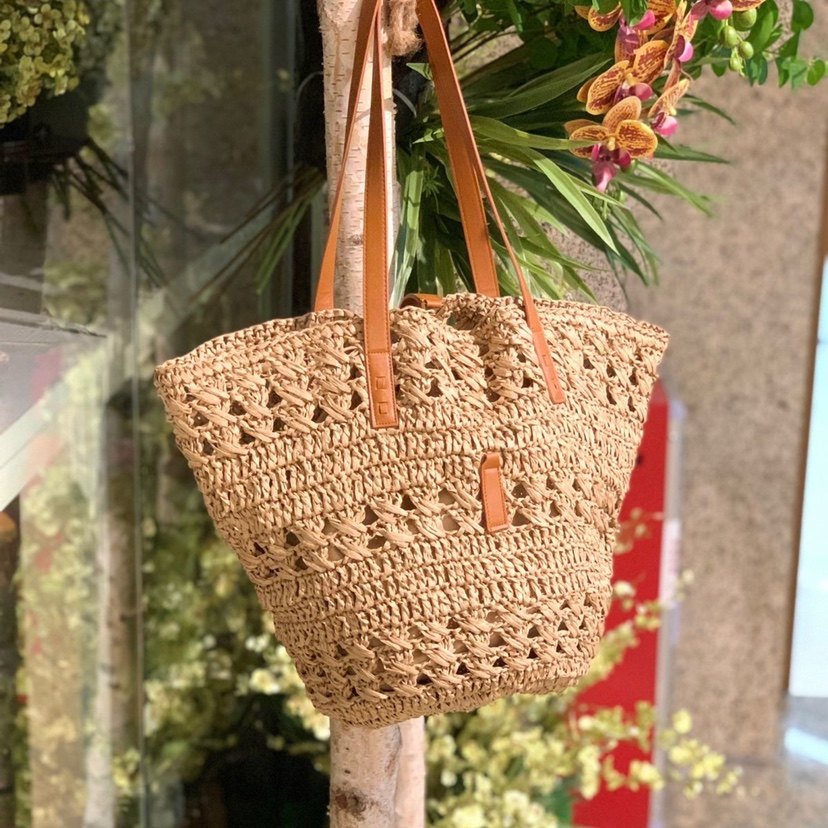 カゴバッグ 透かし編みナチュラル素材の大容量トート型かごバッグ