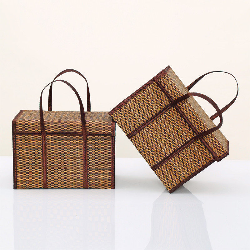 カゴバッグ 格子編み天然素材のボックス型ハンドバッグ