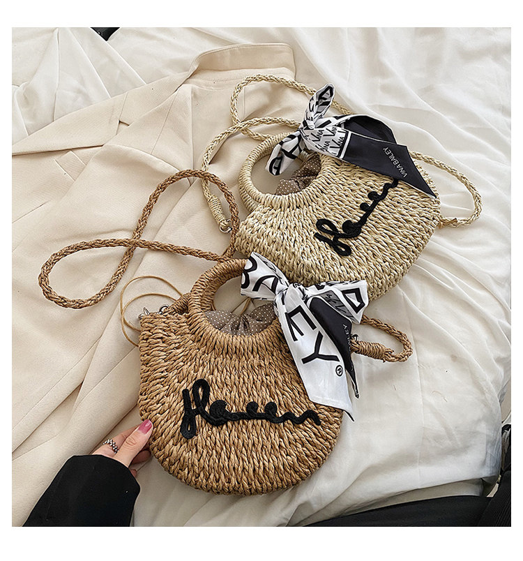 カゴバッグ スカーフ付き巾着型編み込みカゴバッグ