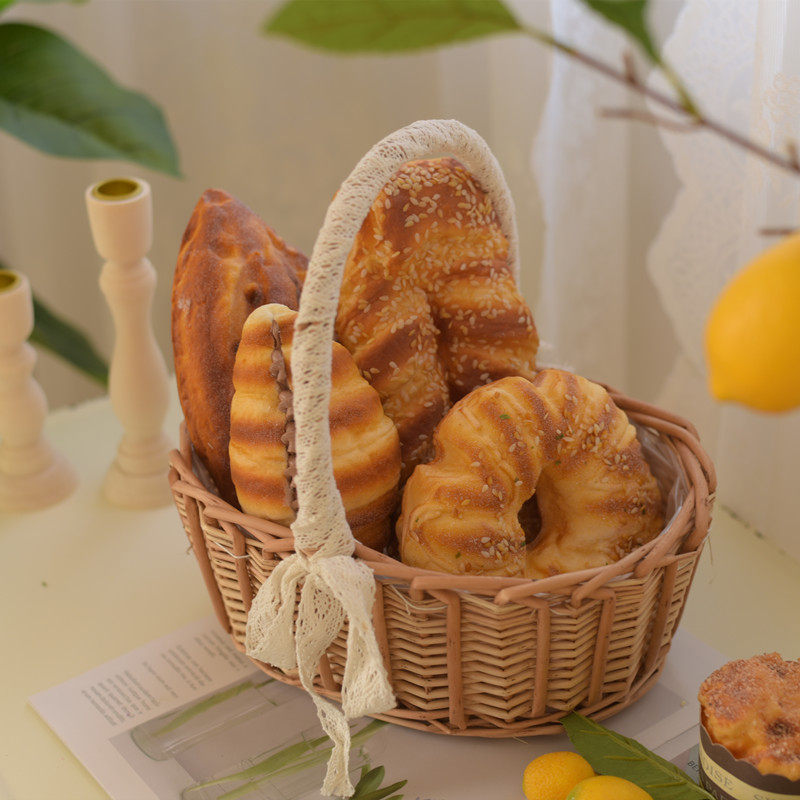 カゴバッグ レース持ち手付き丸型籐編みハンドバッグ